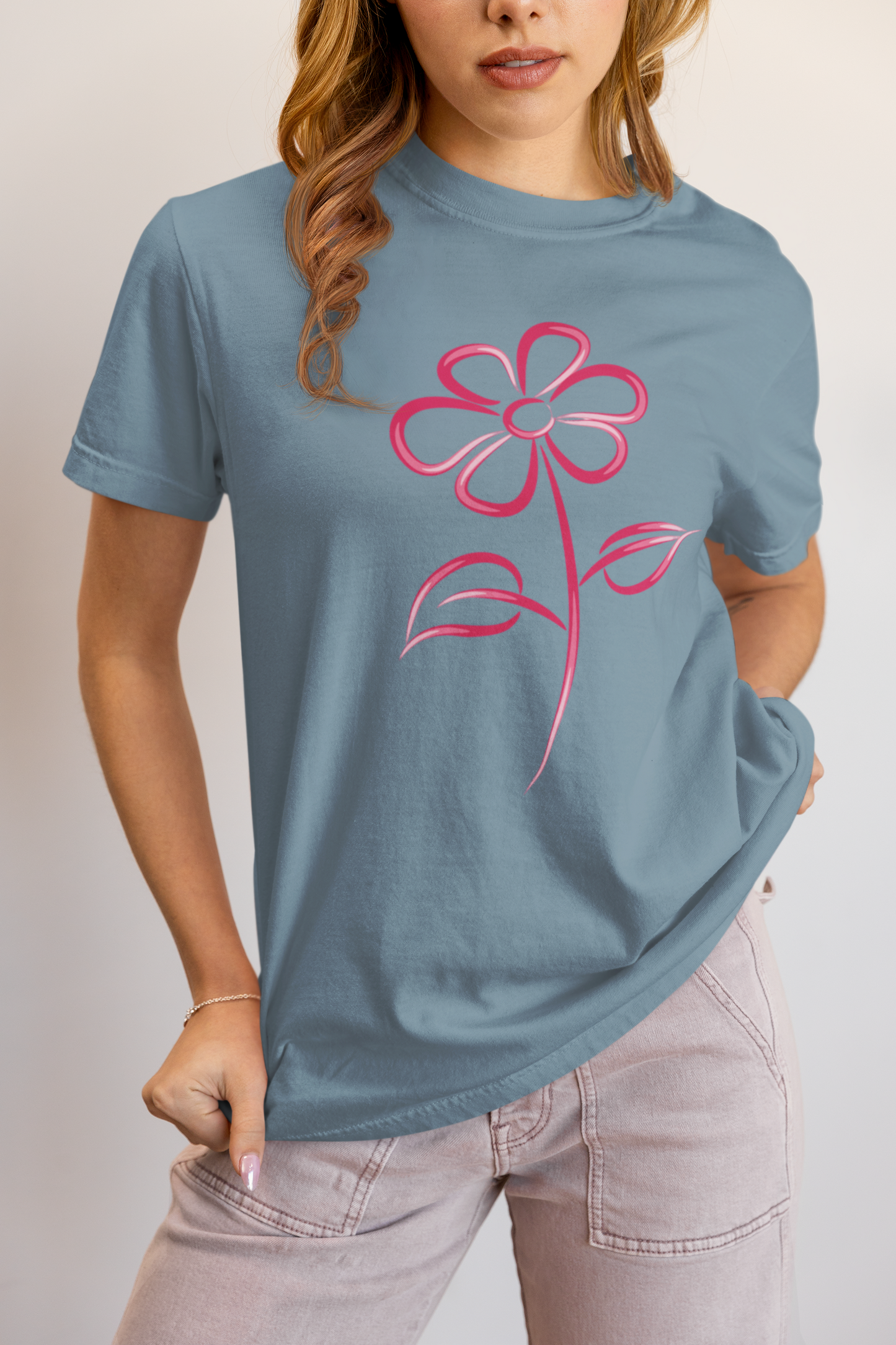 Fuchsia Flower Line Art Graphic Tee - Premium Cotton T-Shirt