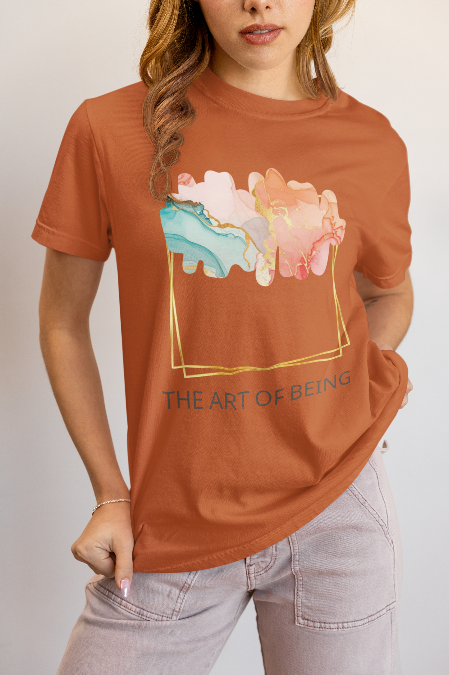 Luxe Abstract Marble Print Tee with Inspirational Quote | Elegant Boho-Chic Top