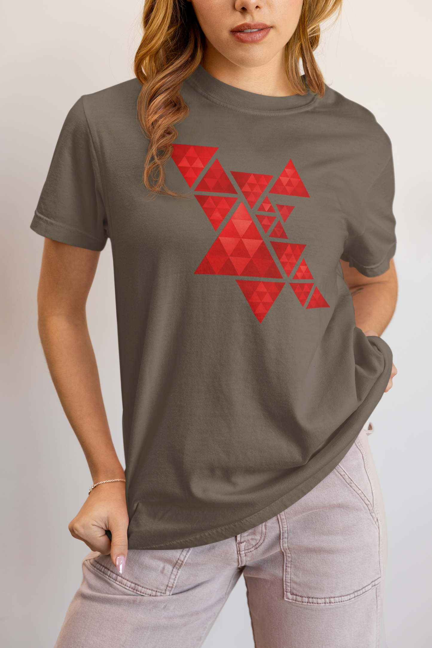 Geometric Red Triangles Graphic Tee - Abstract Mosaic Art T-Shirt