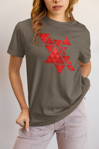 Geometric Red Triangles Graphic Tee - Abstract Mosaic Art T-Shirt
