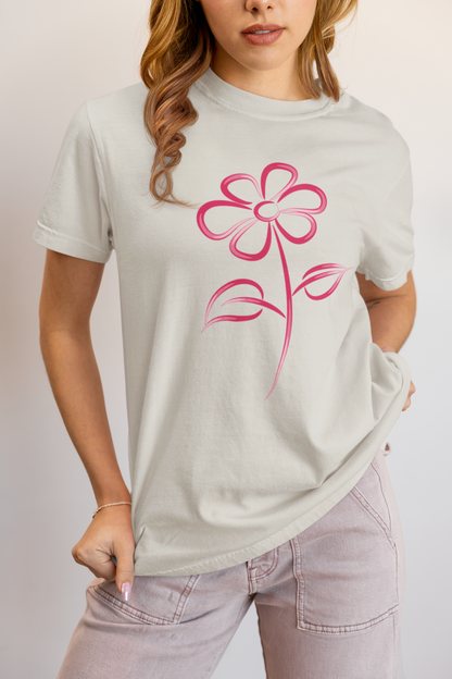 Fuchsia Flower Line Art Graphic Tee - Premium Cotton T-Shirt