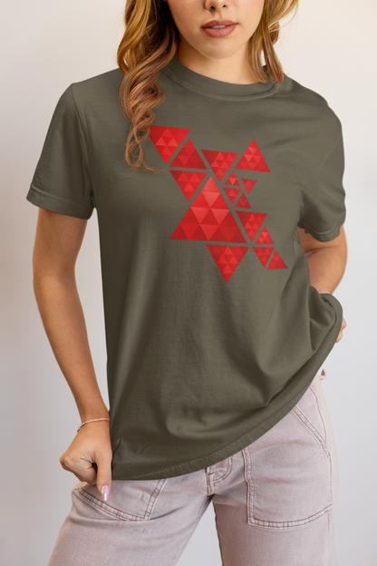 Geometric Red Triangles Graphic Tee - Abstract Mosaic Art T-Shirt