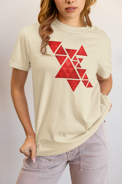 Geometric Red Triangles Graphic Tee - Abstract Mosaic Art T-Shirt