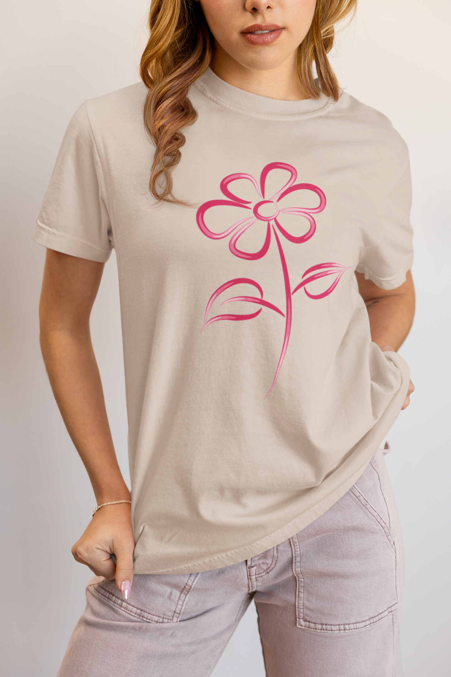 Fuchsia Flower Line Art Graphic Tee - Premium Cotton T-Shirt