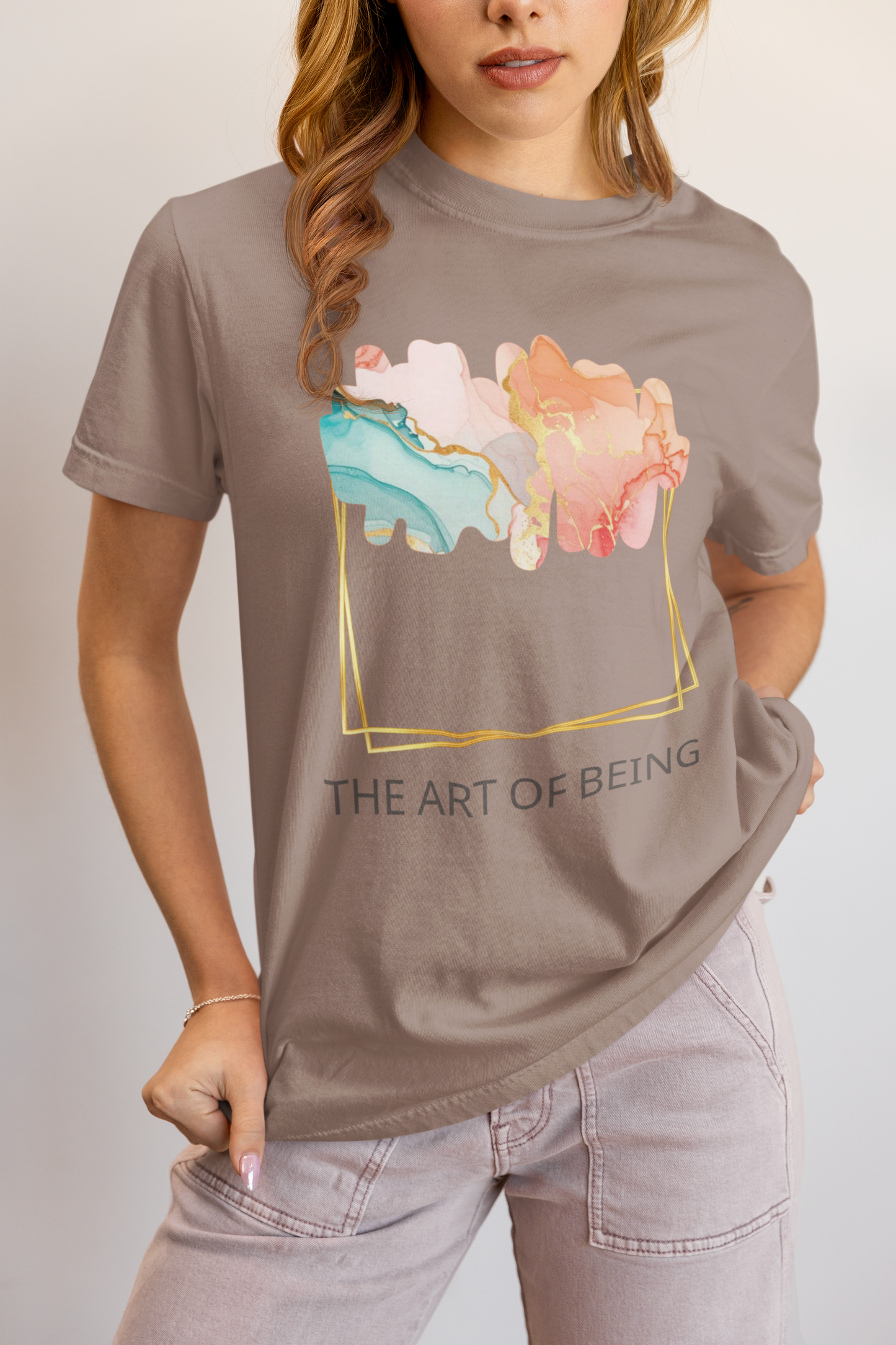 Luxe Abstract Marble Print Tee with Inspirational Quote | Elegant Boho-Chic Top