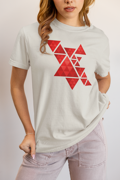 Geometric Red Triangles Graphic Tee - Abstract Mosaic Art T-Shirt
