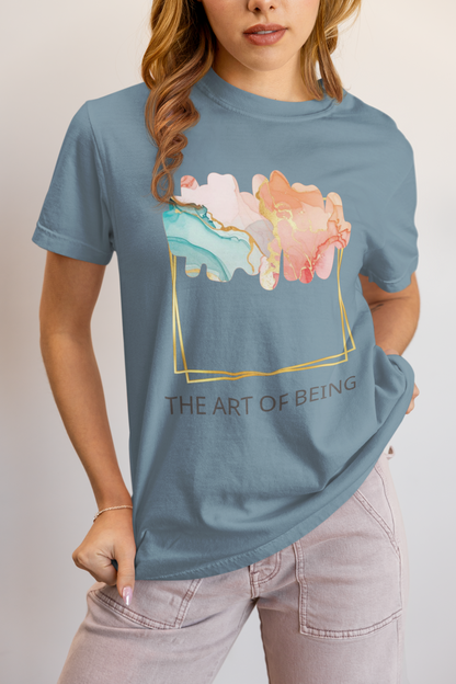 Luxe Abstract Marble Print Tee with Inspirational Quote | Elegant Boho-Chic Top