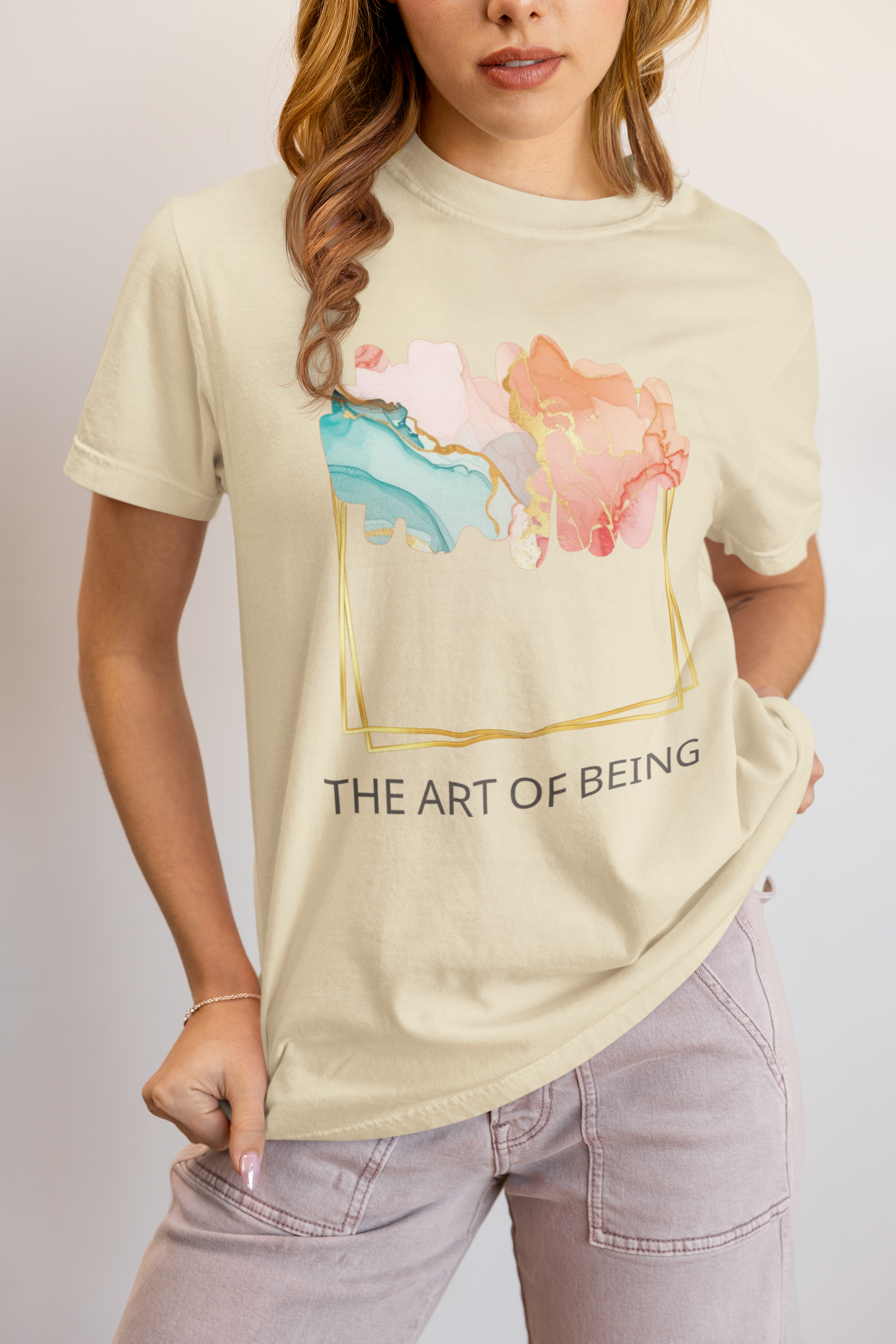 Luxe Abstract Marble Print Tee with Inspirational Quote | Elegant Boho-Chic Top