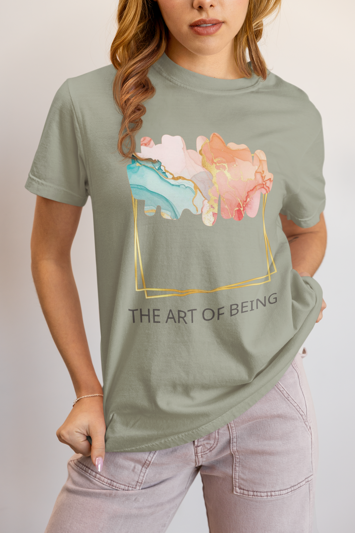 Luxe Abstract Marble Print Tee with Inspirational Quote | Elegant Boho-Chic Top