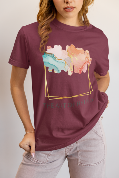 Luxe Abstract Marble Print Tee with Inspirational Quote | Elegant Boho-Chic Top