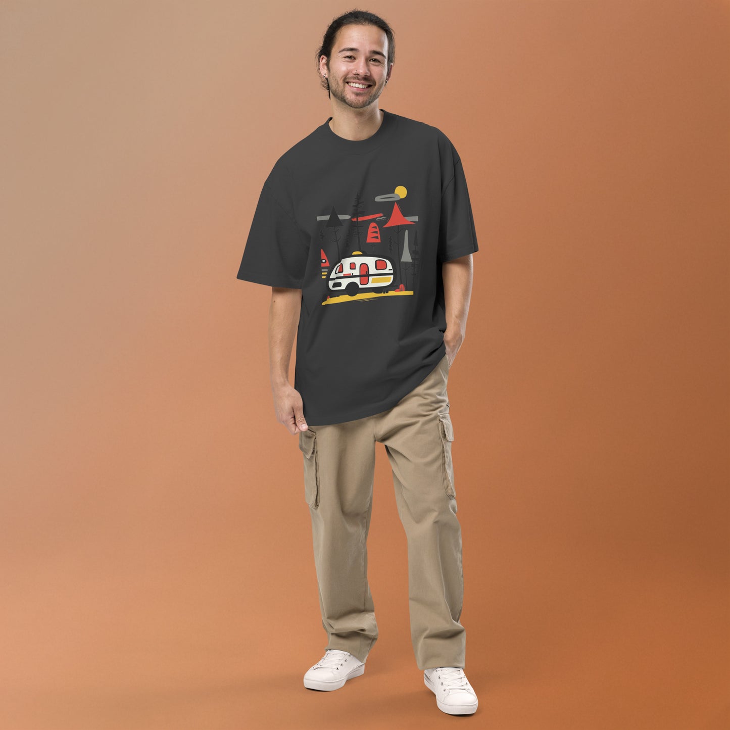 Retro Caravan Oversized Faded T-Shirt – Premium Heavyweight Outdoor Graphic Tee