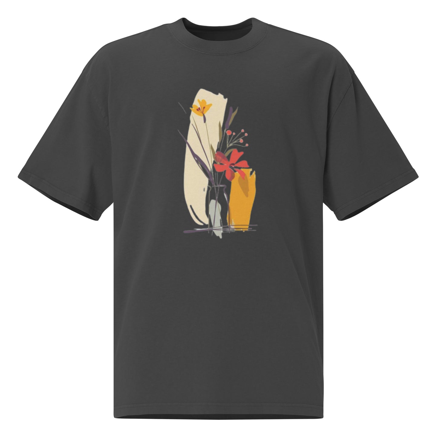Oversized Faded Cotton T-Shirt with Abstract Botanical Print – Vintage Woman Vintage Tee