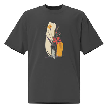 Oversized Faded Cotton T-Shirt with Abstract Botanical Print – Vintage Woman Vintage Tee