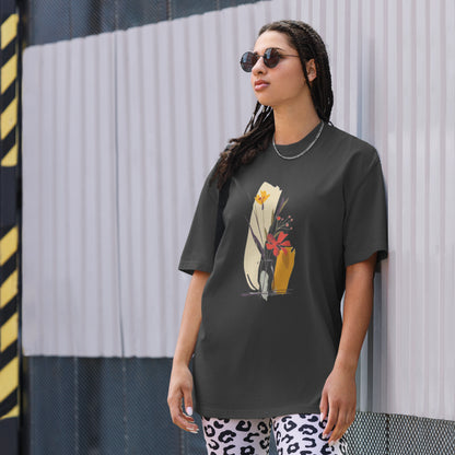 Oversized Faded Cotton T-Shirt with Abstract Botanical Print – Vintage Woman Vintage Tee