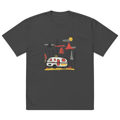 Retro Caravan Oversized Faded T-Shirt – Premium Heavyweight Outdoor Graphic Tee