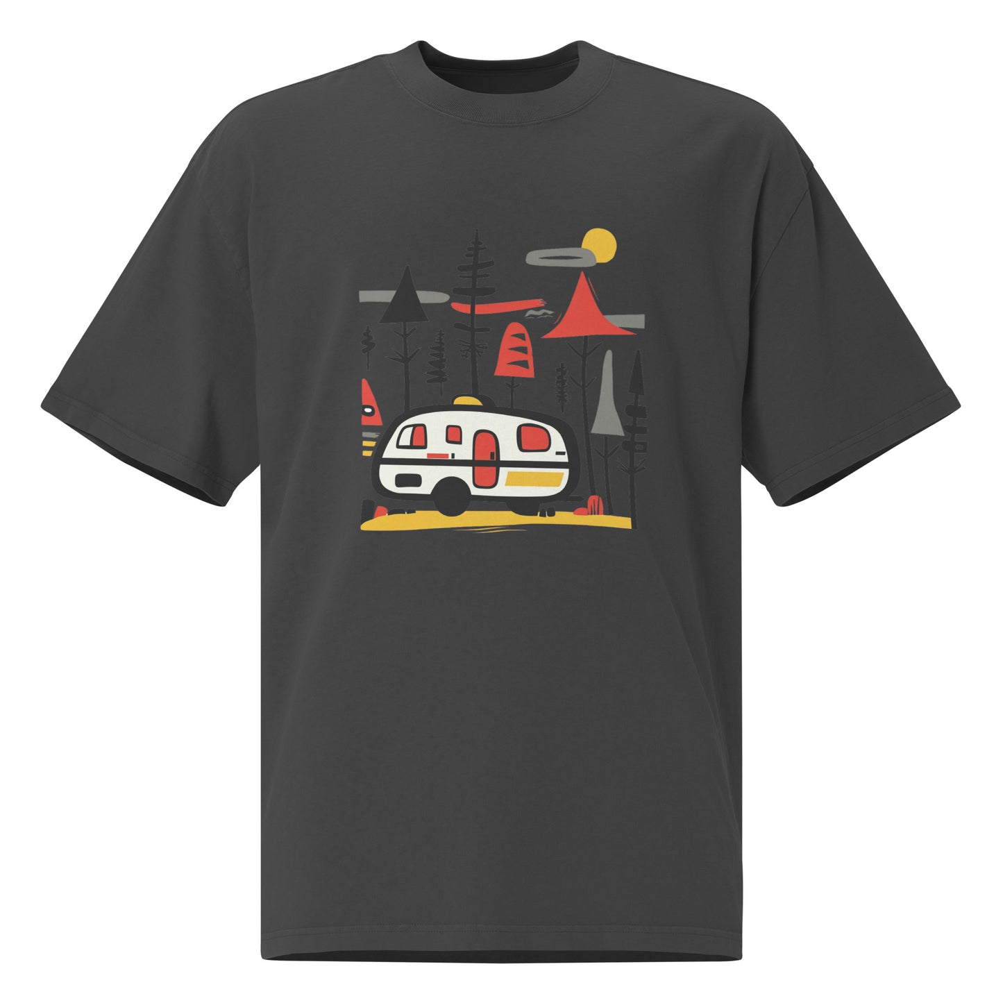 Retro Caravan Oversized Faded T-Shirt – Premium Heavyweight Outdoor Graphic Tee