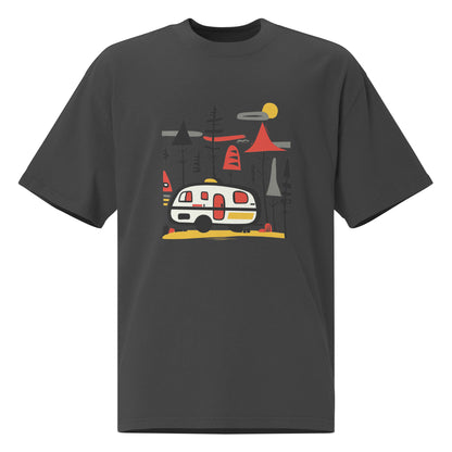 Retro Caravan Oversized Faded T-Shirt – Premium Heavyweight Outdoor Graphic Tee