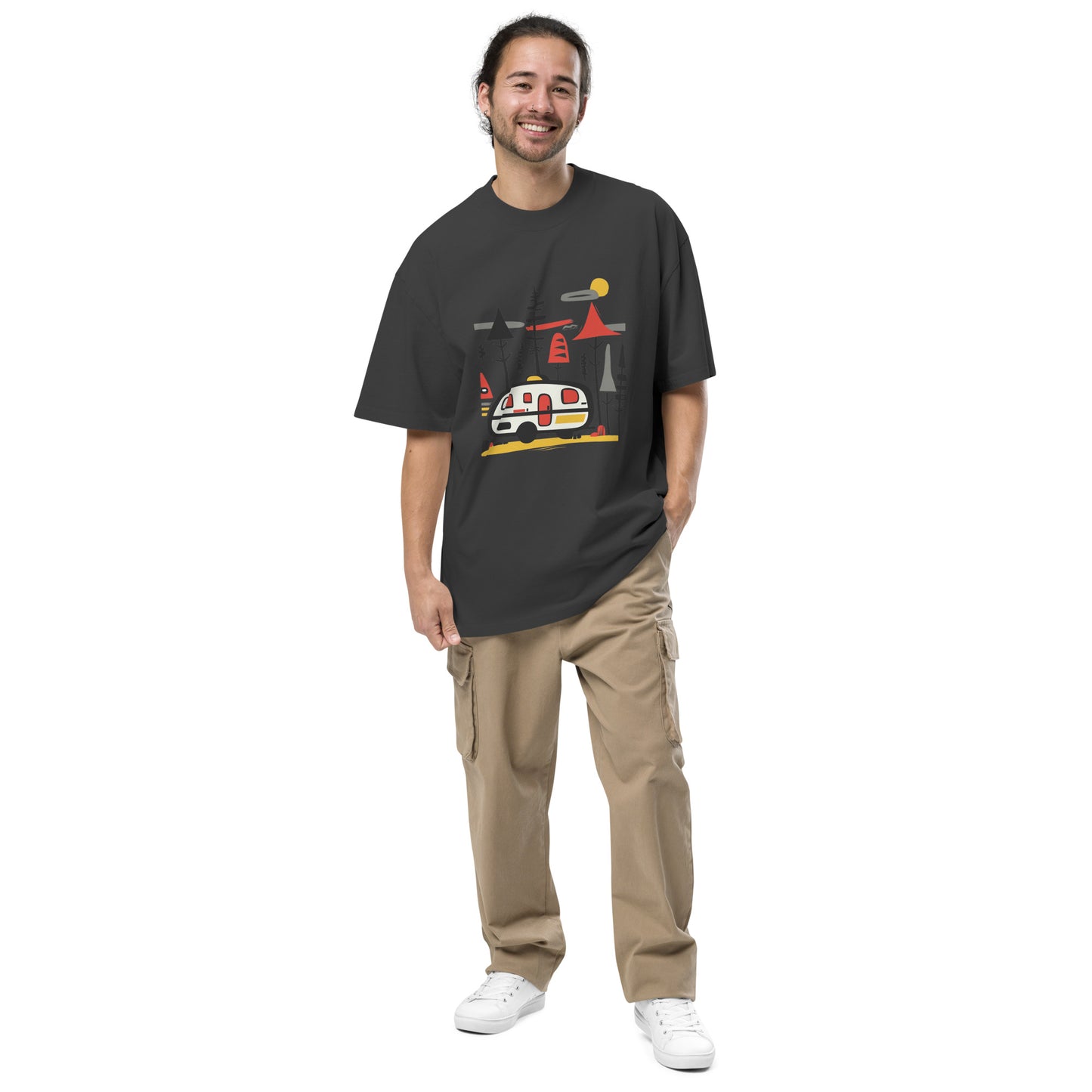 Retro Caravan Oversized Faded T-Shirt – Premium Heavyweight Outdoor Graphic Tee
