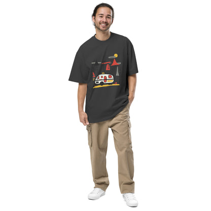Retro Caravan Oversized Faded T-Shirt – Premium Heavyweight Outdoor Graphic Tee
