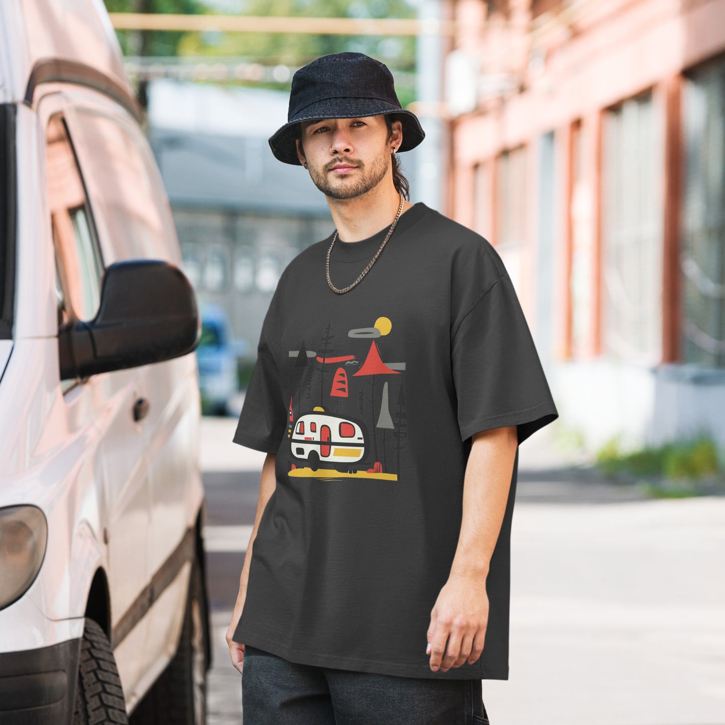 Retro Caravan Oversized Faded T-Shirt – Premium Heavyweight Outdoor Graphic Tee