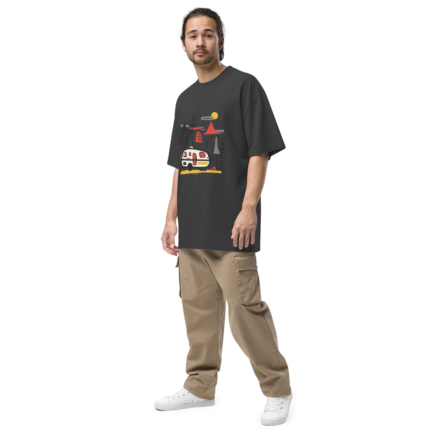 Retro Caravan Oversized Faded T-Shirt – Premium Heavyweight Outdoor Graphic Tee