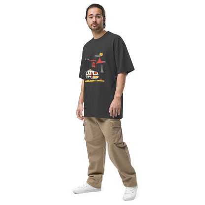 Retro Caravan Oversized Faded T-Shirt – Premium Heavyweight Outdoor Graphic Tee