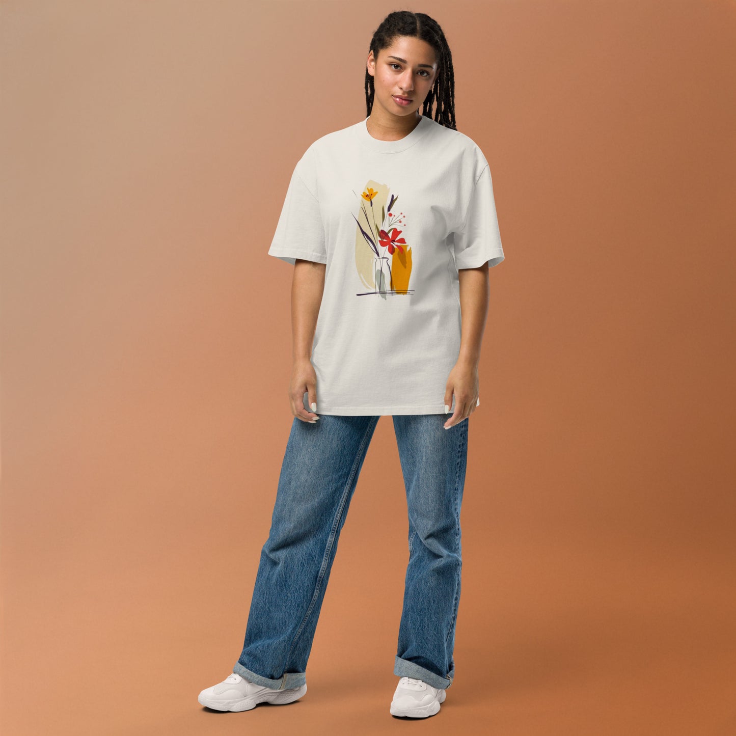 Oversized Faded Cotton T-Shirt with Abstract Botanical Print – Vintage Woman Vintage Tee