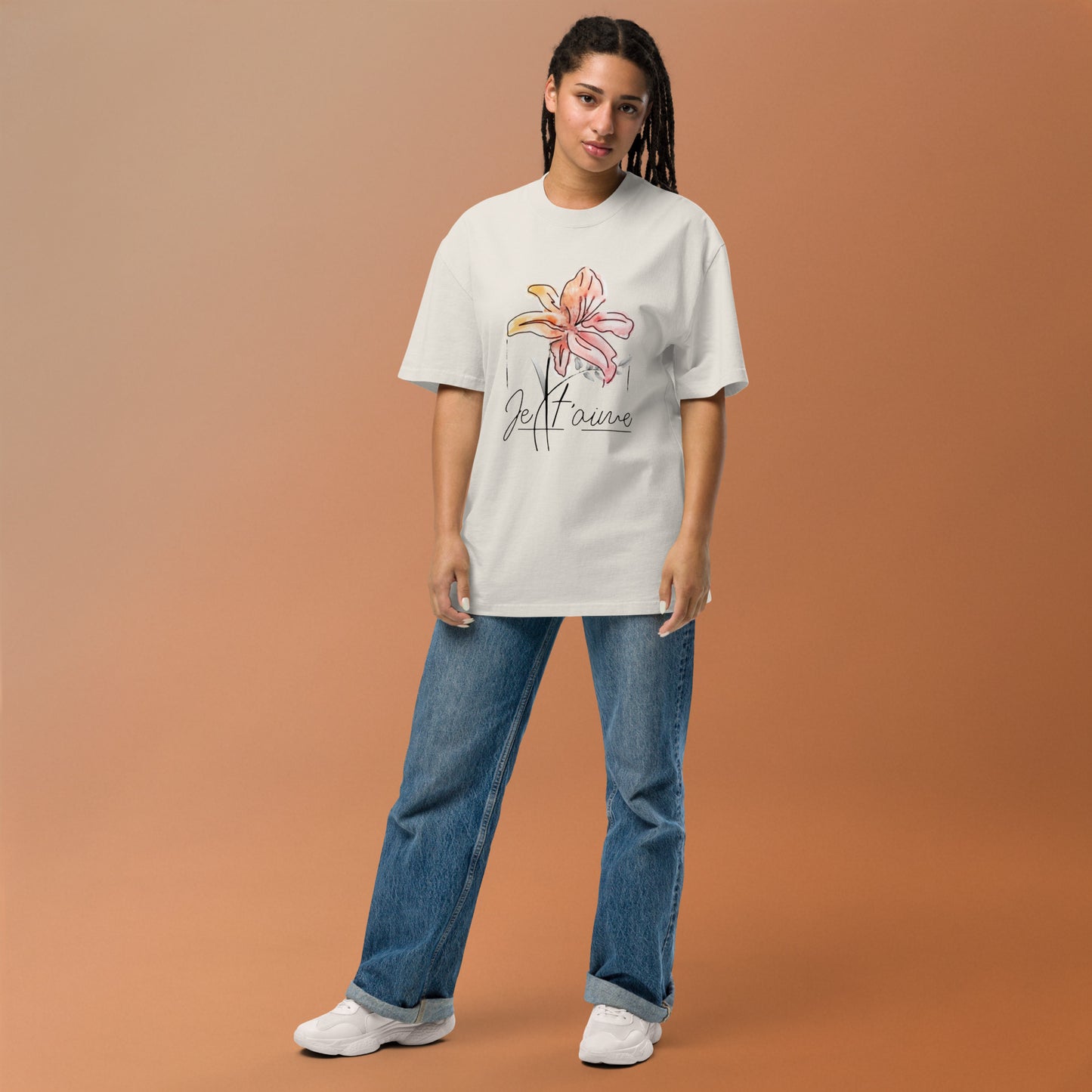 Oversized Faded Cotton T-Shirt with Abstract Botanical Print – Vintage White Vintage Tee