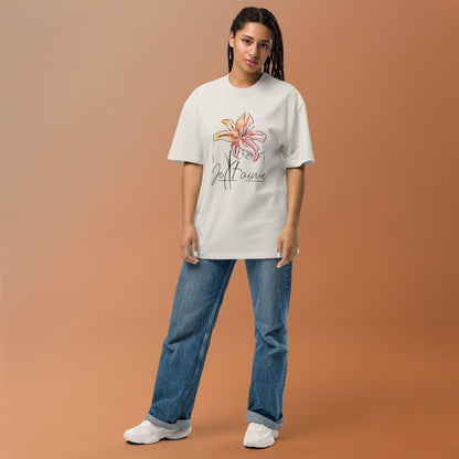 Oversized Faded Cotton T-Shirt with Abstract Botanical Print – Vintage White Vintage Tee