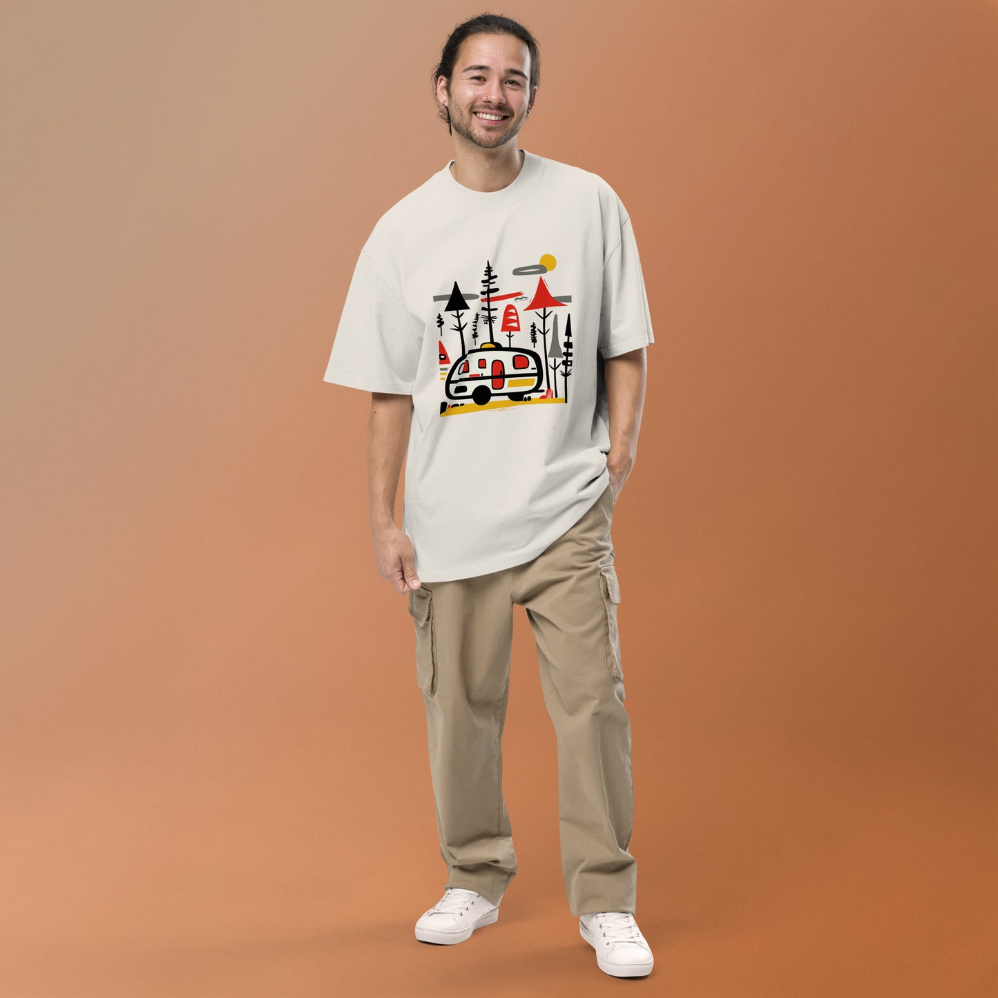 Retro Caravan Oversized Faded T-Shirt – Premium Heavyweight Outdoor Graphic Tee
