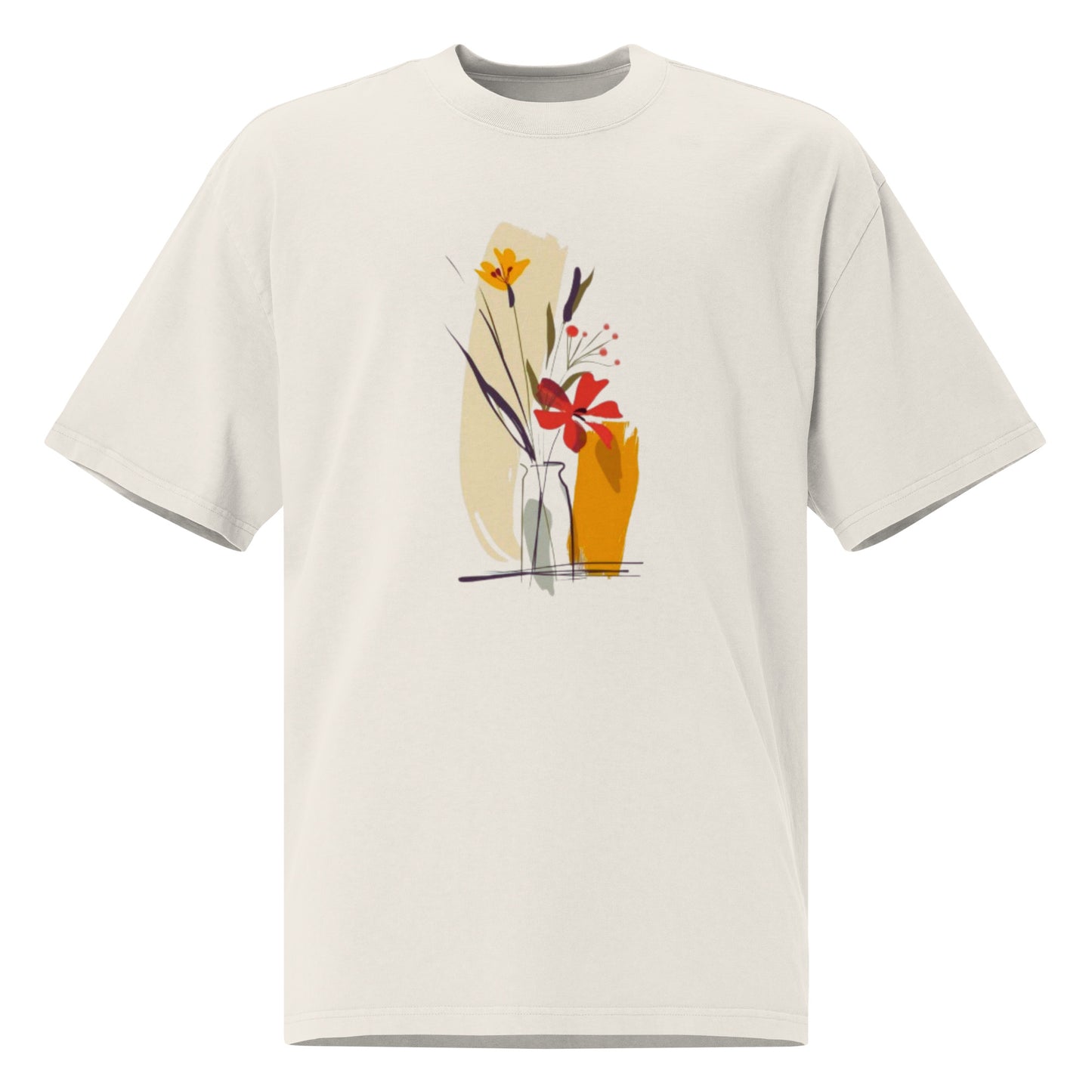 Oversized Faded Cotton T-Shirt with Abstract Botanical Print – Vintage Woman Vintage Tee