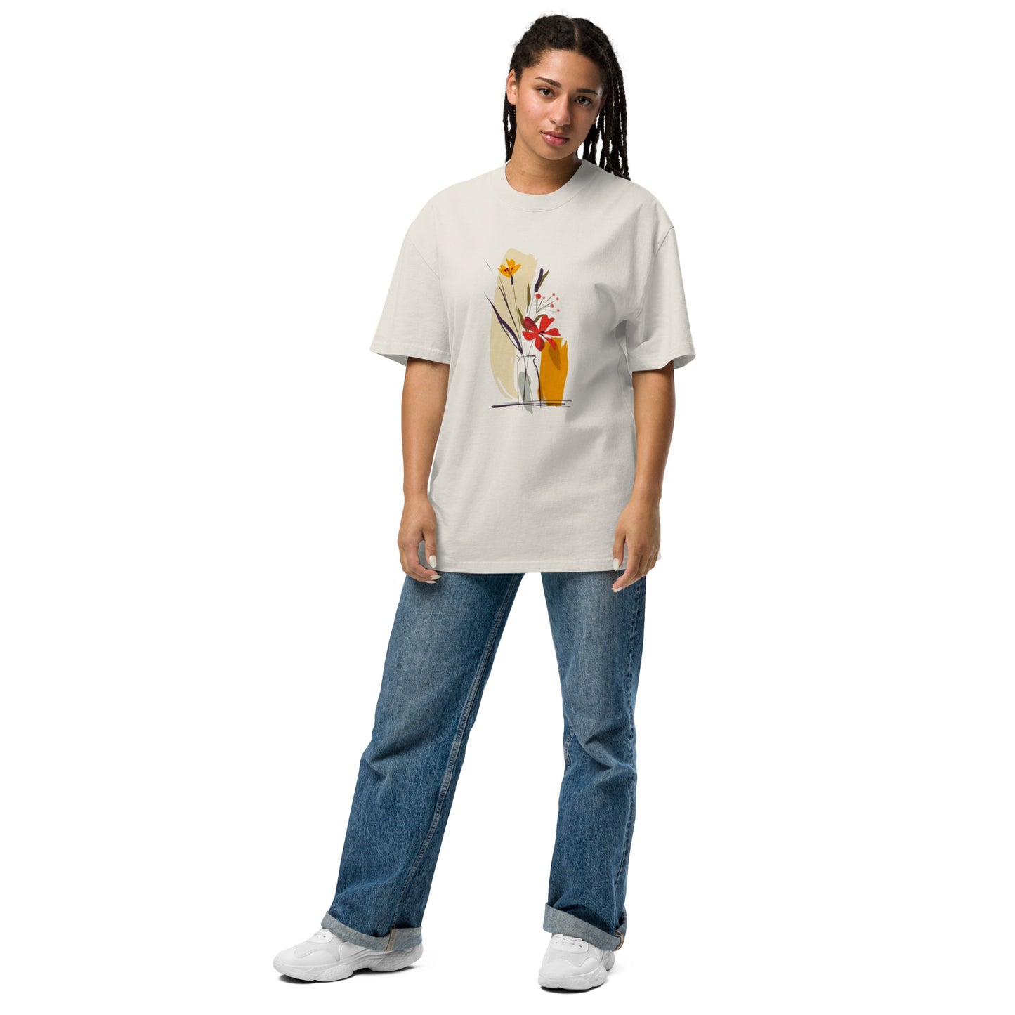 Oversized Faded Cotton T-Shirt with Abstract Botanical Print – Vintage Woman Vintage Tee