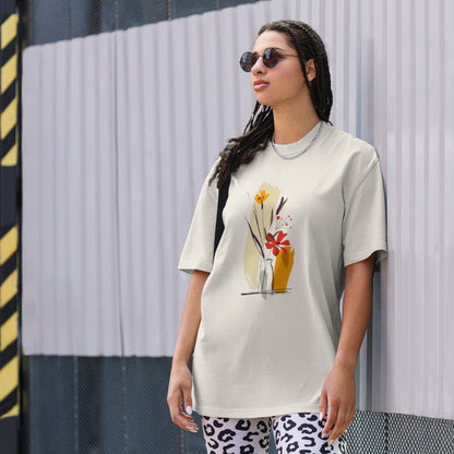 Oversized Faded Cotton T-Shirt with Abstract Botanical Print – Vintage Woman Vintage Tee