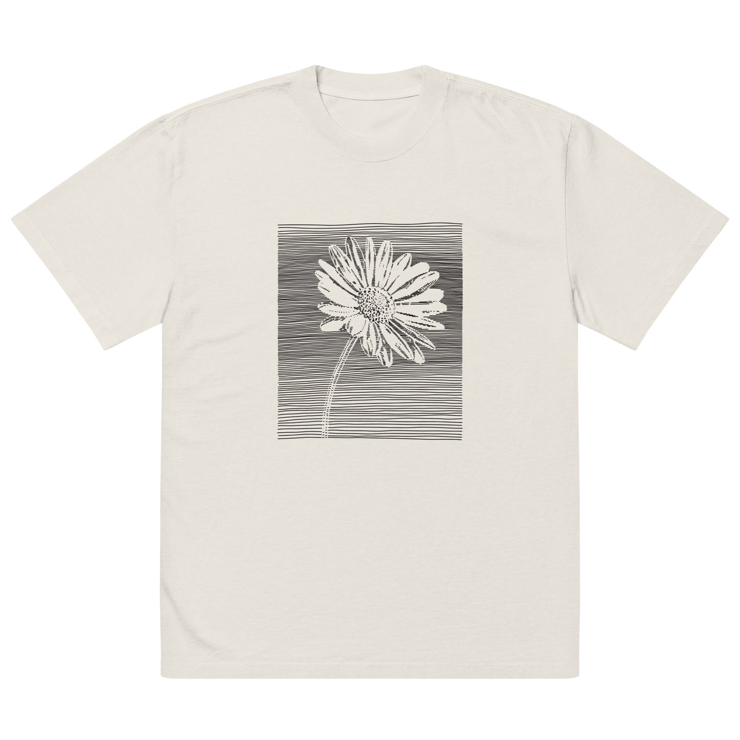 The Botanical Daisy Oversized Faded T-Shirt – Premium Linocut Style Graphic Tee
