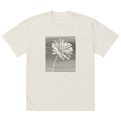 The Botanical Daisy Oversized Faded T-Shirt – Premium Linocut Style Graphic Tee