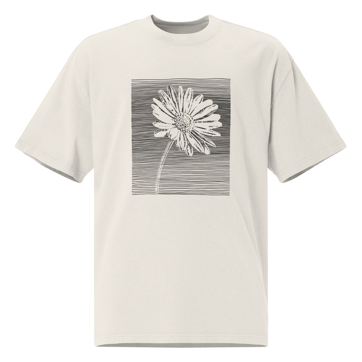 The Botanical Daisy Oversized Faded T-Shirt – Premium Linocut Style Graphic Tee