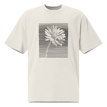 The Botanical Daisy Oversized Faded T-Shirt – Premium Linocut Style Graphic Tee