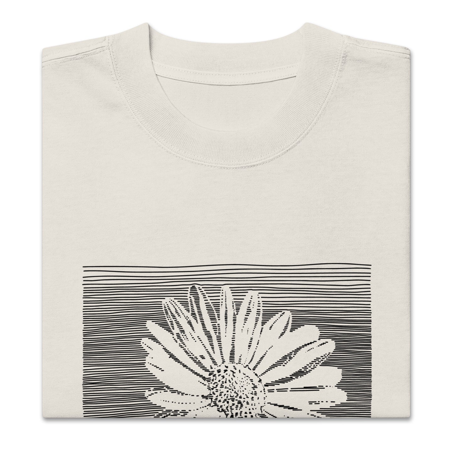 The Botanical Daisy Oversized Faded T-Shirt – Premium Linocut Style Graphic Tee