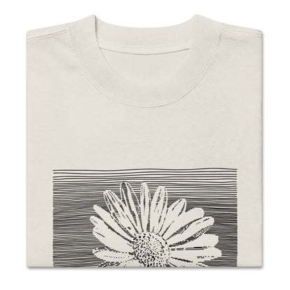 The Botanical Daisy Oversized Faded T-Shirt – Premium Linocut Style Graphic Tee