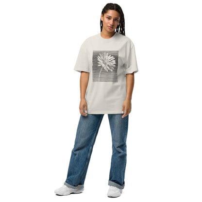 The Botanical Daisy Oversized Faded T-Shirt – Premium Linocut Style Graphic Tee