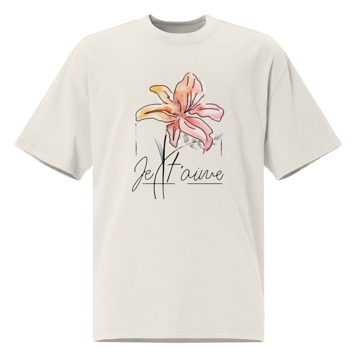 Oversized Faded Cotton T-Shirt with Abstract Botanical Print – Vintage White Vintage Tee