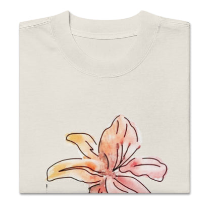 Oversized Faded Cotton T-Shirt with Abstract Botanical Print – Vintage White Vintage Tee