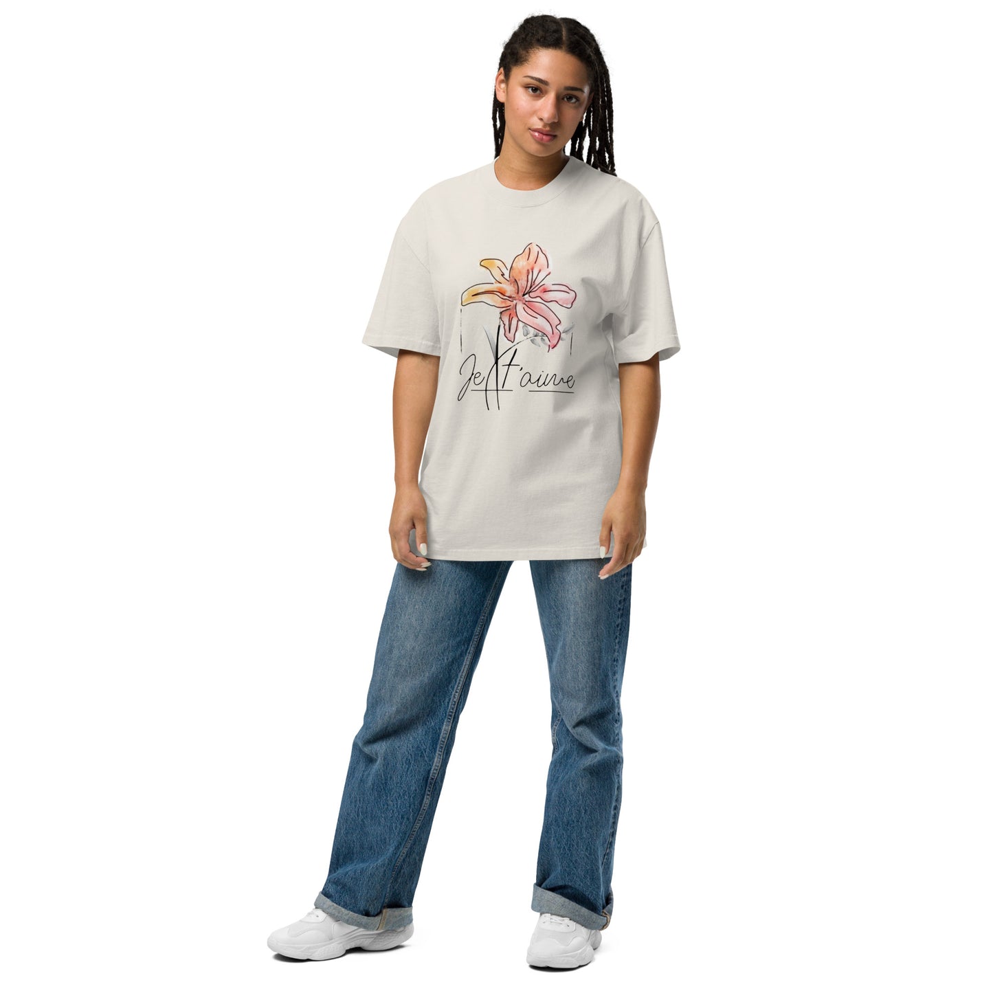 Oversized Faded Cotton T-Shirt with Abstract Botanical Print – Vintage White Vintage Tee
