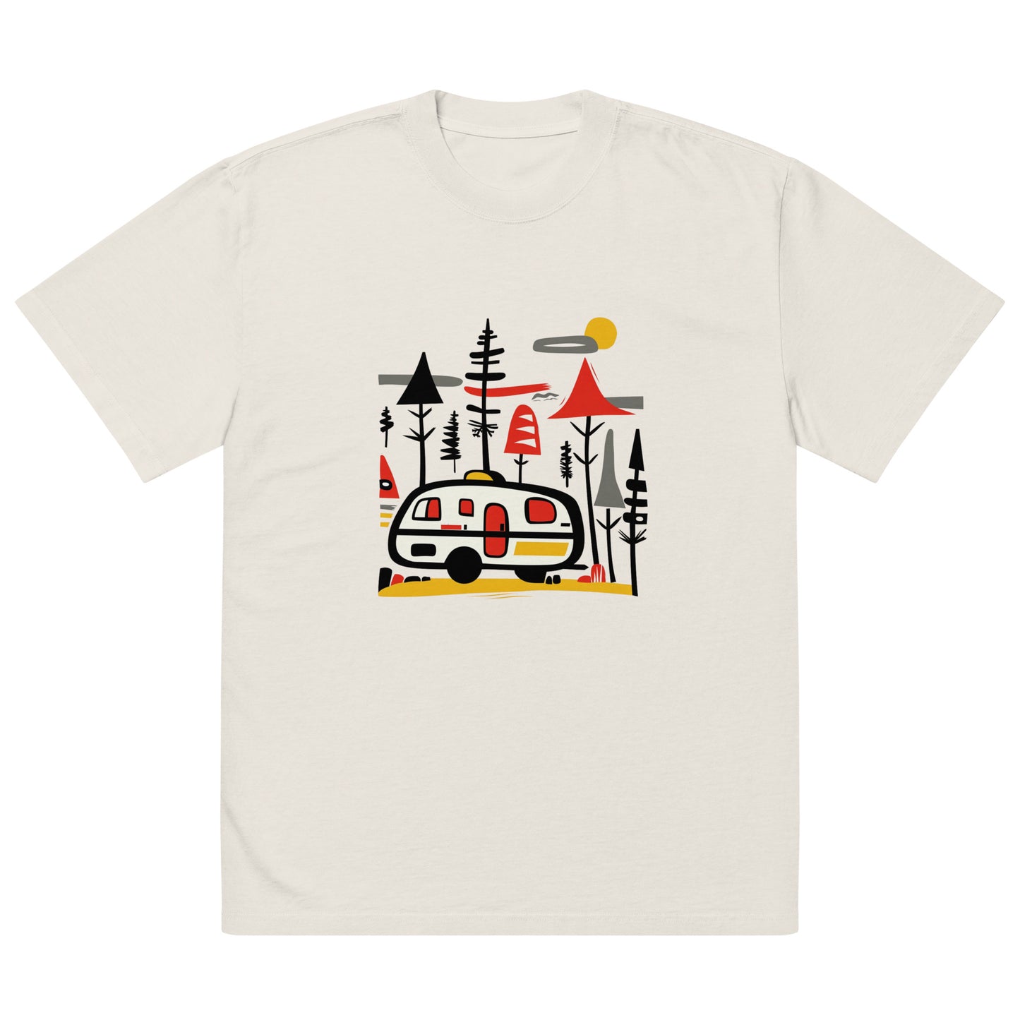 Retro Caravan Oversized Faded T-Shirt – Premium Heavyweight Outdoor Graphic Tee