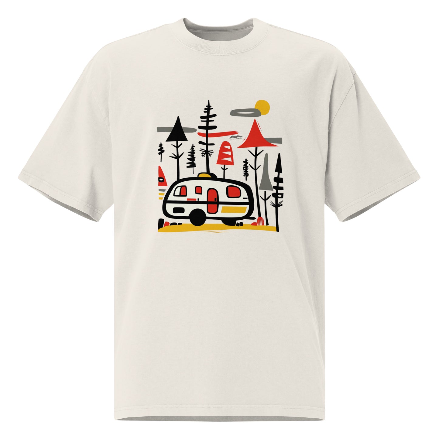 Retro Caravan Oversized Faded T-Shirt – Premium Heavyweight Outdoor Graphic Tee
