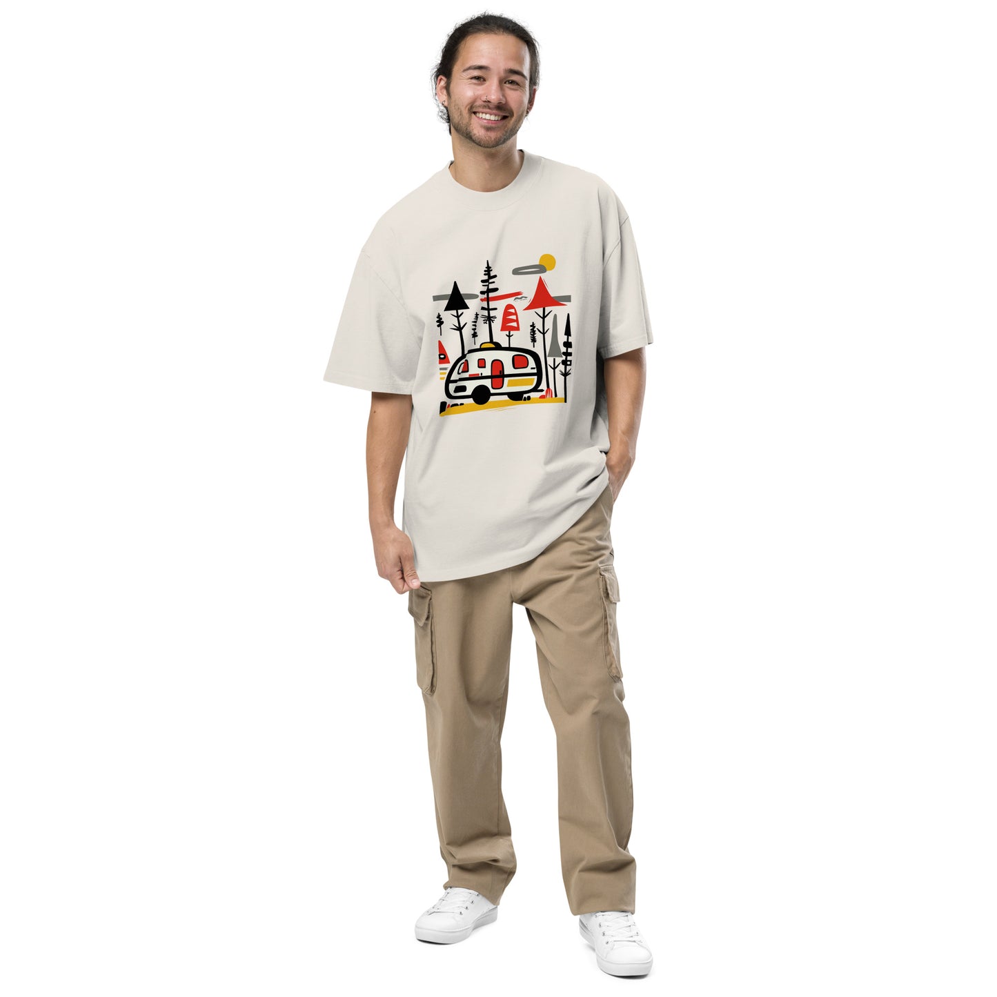 Retro Caravan Oversized Faded T-Shirt – Premium Heavyweight Outdoor Graphic Tee