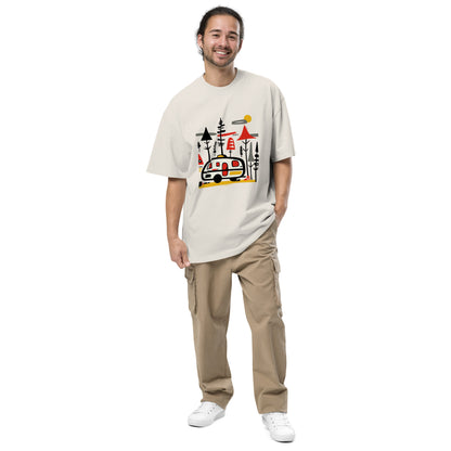 Retro Caravan Oversized Faded T-Shirt – Premium Heavyweight Outdoor Graphic Tee