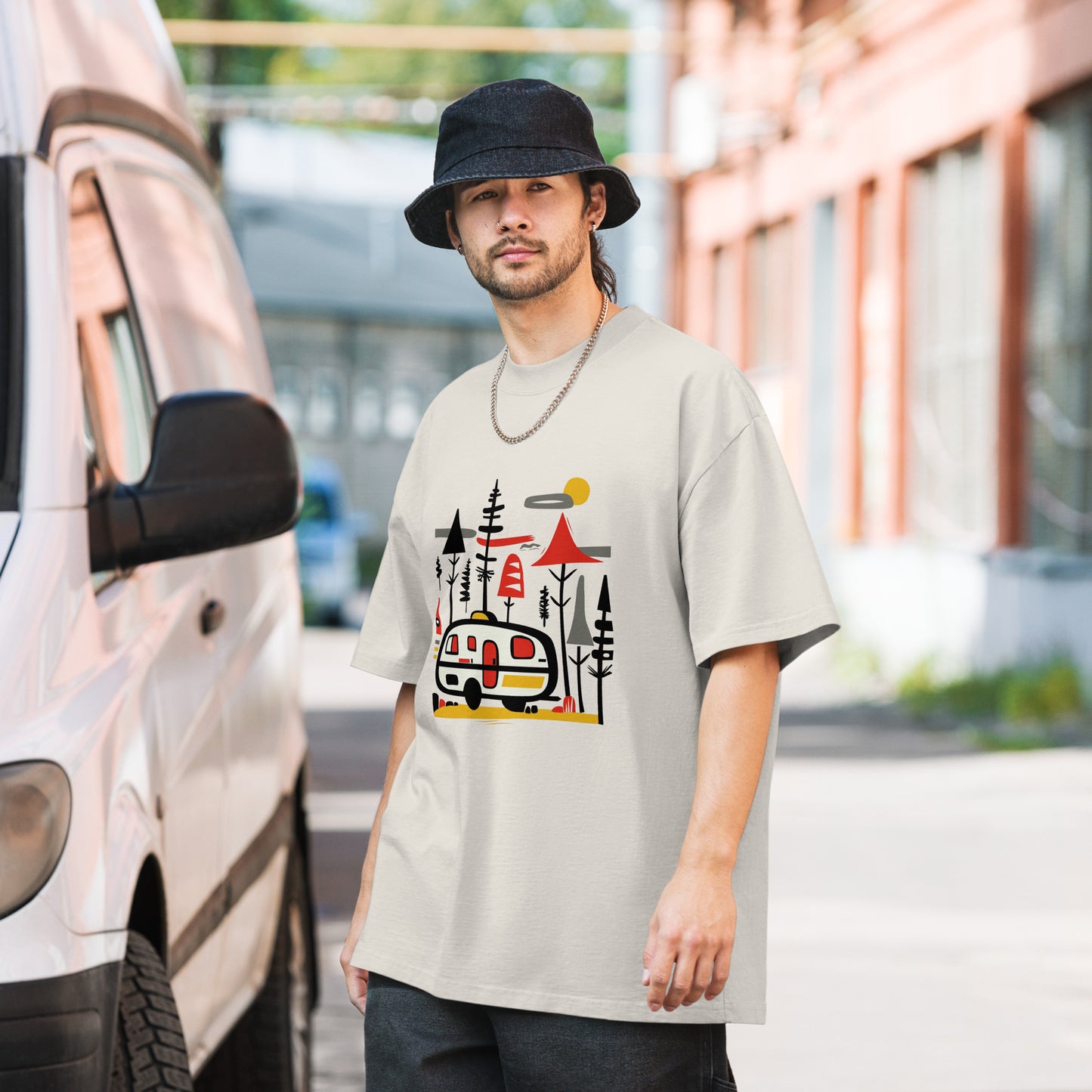 Retro Caravan Oversized Faded T-Shirt – Premium Heavyweight Outdoor Graphic Tee