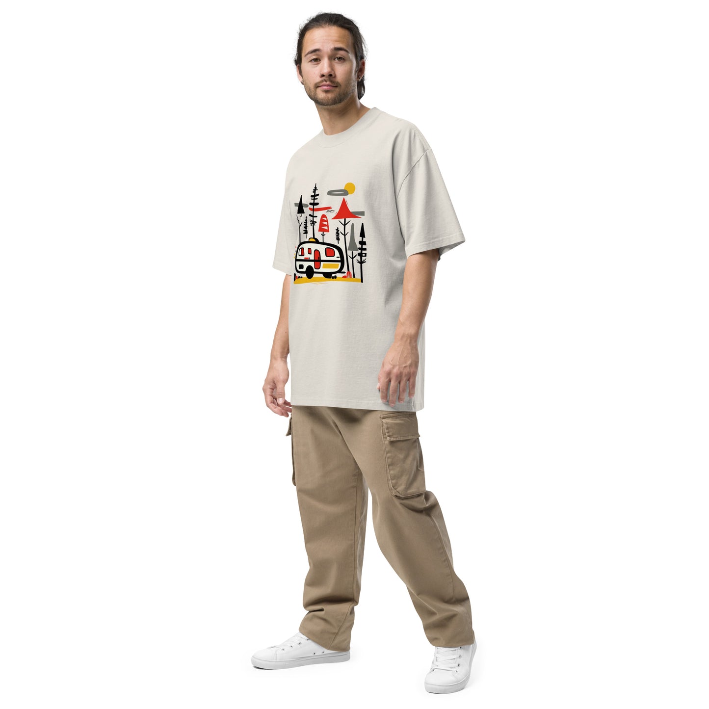 Retro Caravan Oversized Faded T-Shirt – Premium Heavyweight Outdoor Graphic Tee