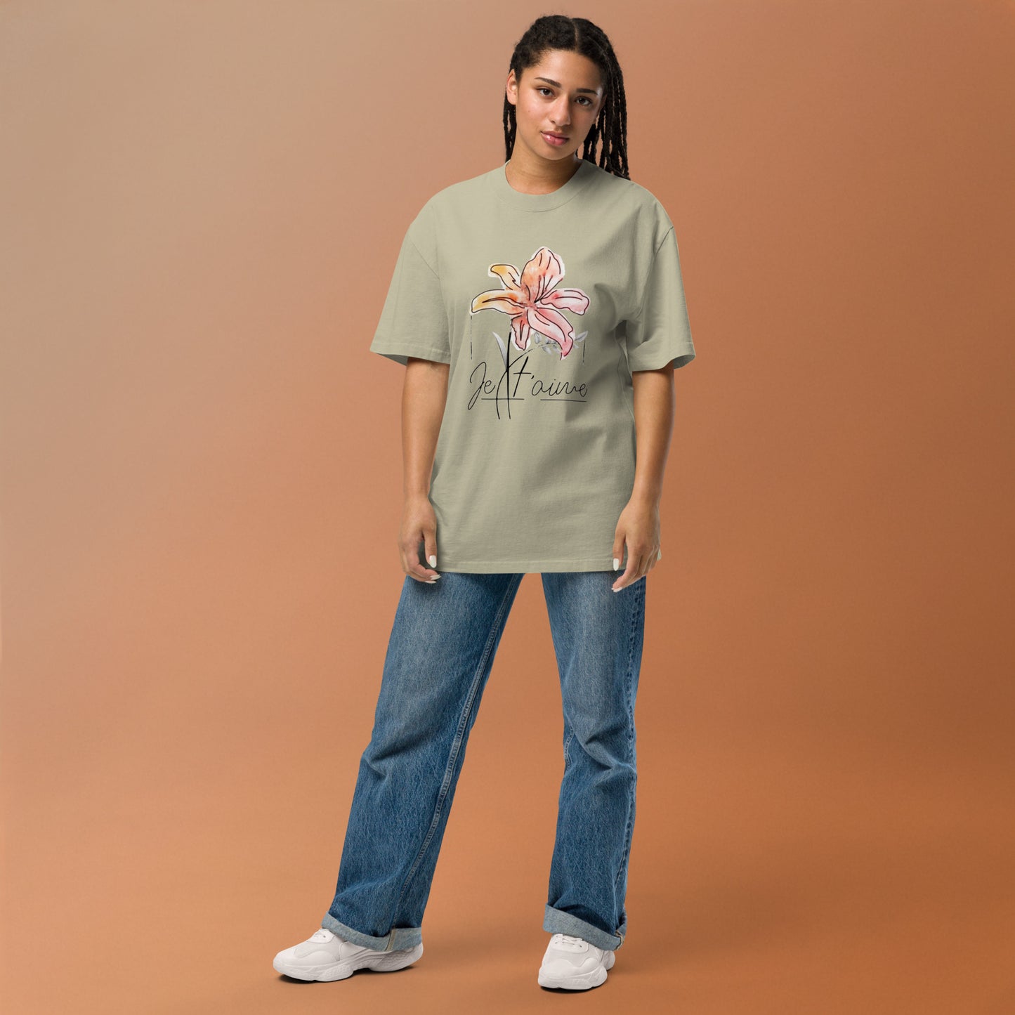 Oversized Faded Cotton T-Shirt with Abstract Botanical Print – Vintage White Vintage Tee